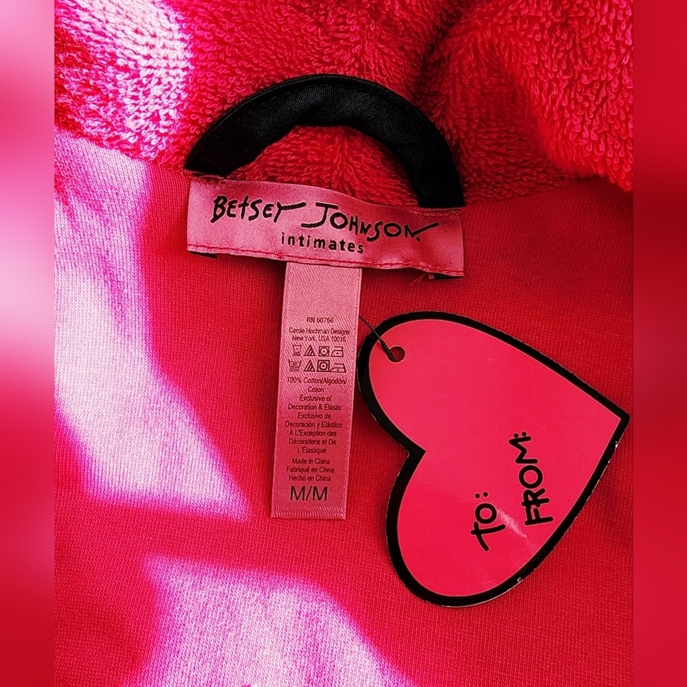 BETSEY JOHNSON INTIMATE ROBE HOT PINK & BLACK SATIN ACCENTS NWT SIZE MEDIUM - Picture 4 of 16
